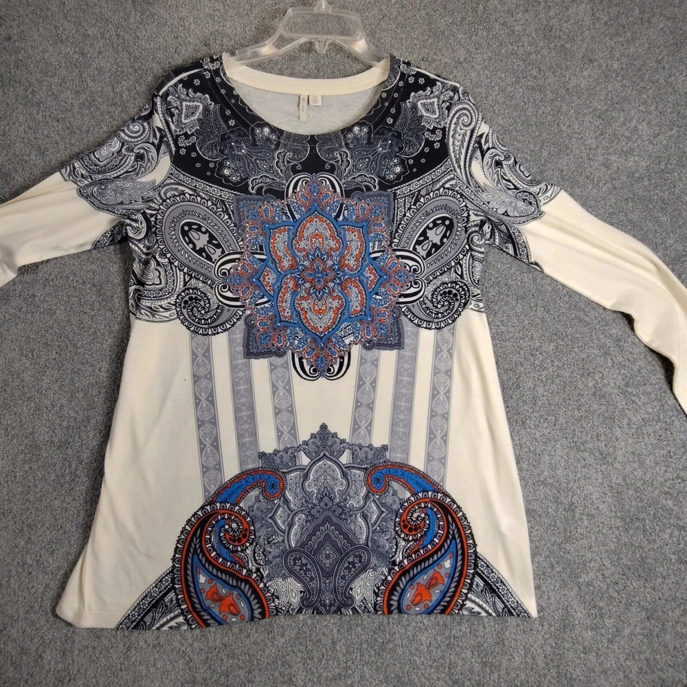 Est. 1946 Tunic Top Paisley Print Long Sleeve Casual XS White